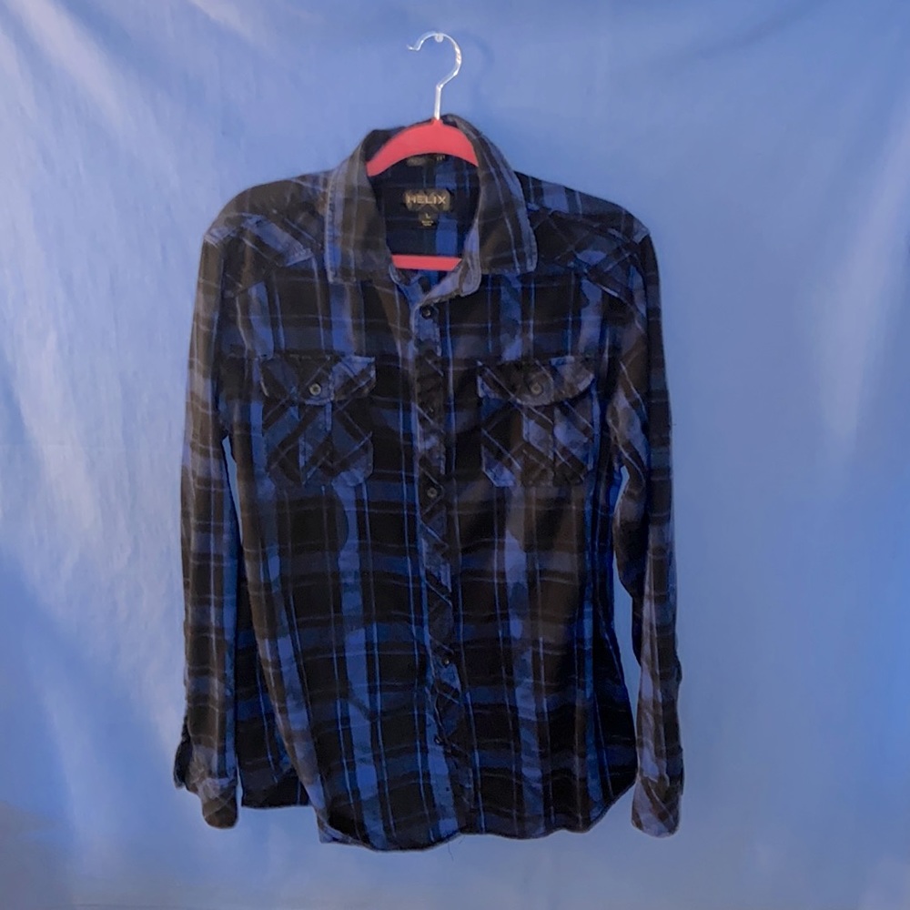 Large Blue and Black Plaid Helix Brand Flannel